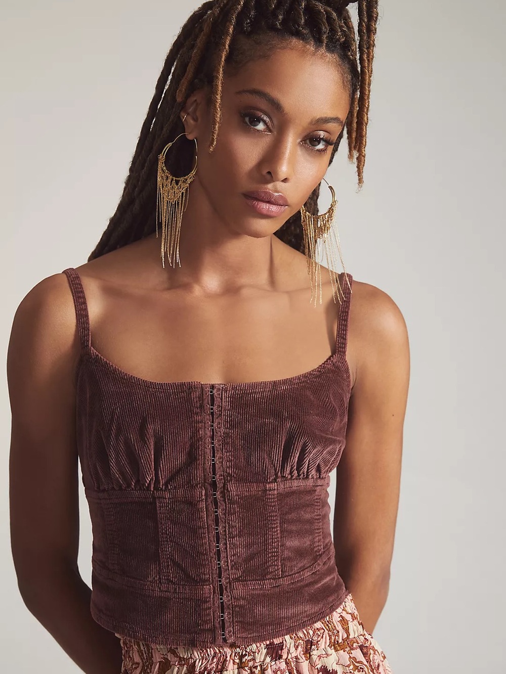 Anthropologie Corduroy Hook-and-Eye Cami - Wine